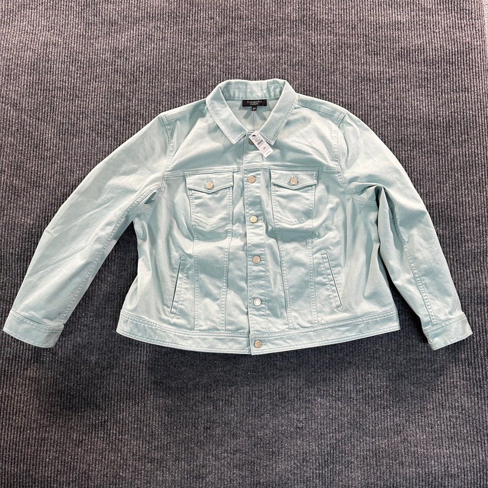 Talbots Denim Trucker Jacket Womens 2XP Plus Petite Mint Green Stretch Cotton